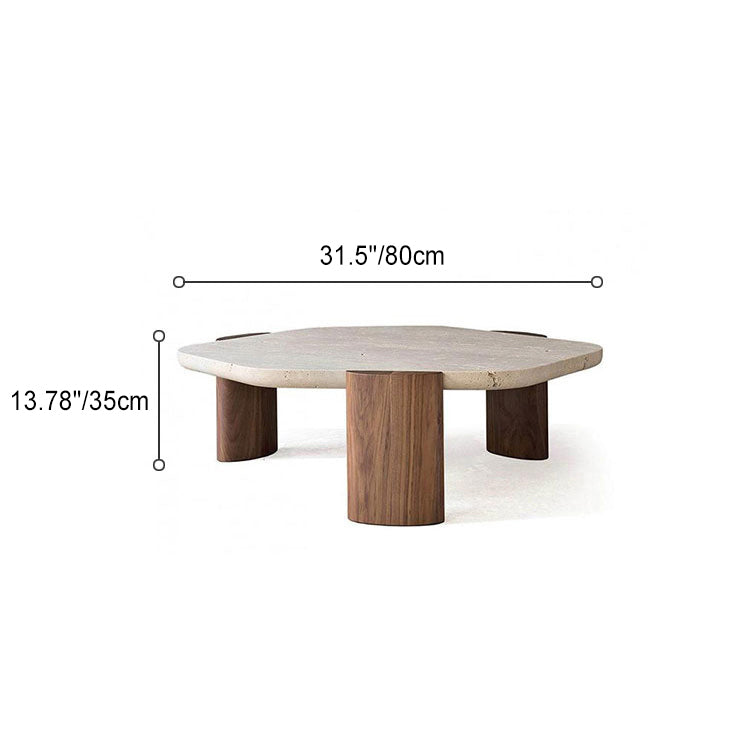Nordic Hexagon Travertine Wood Coffee Table
