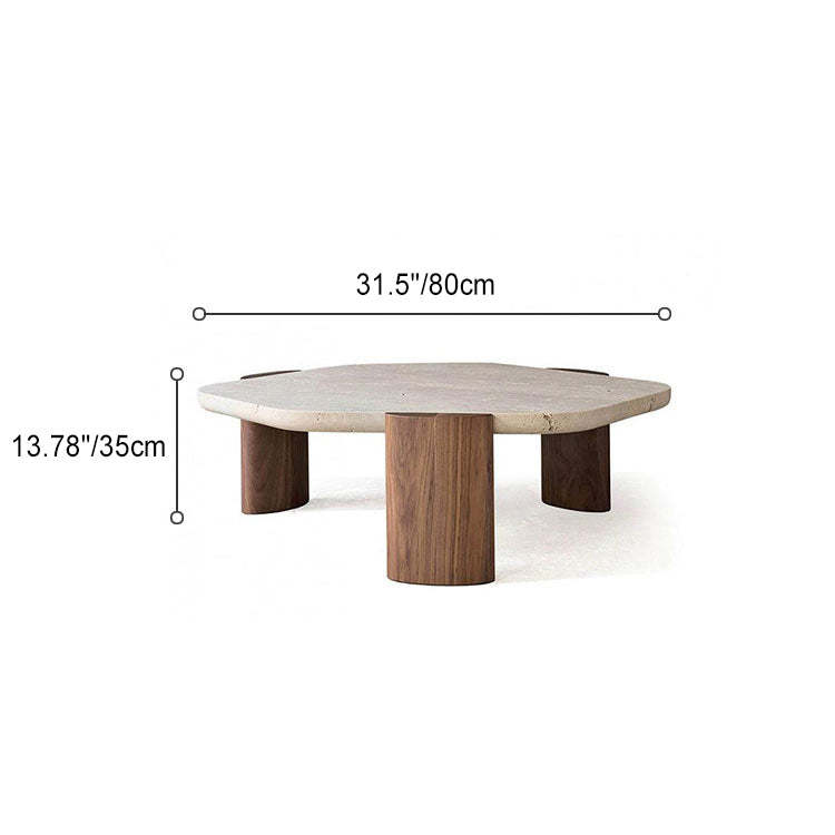 Nordic Hexagon Travertine Wood Coffee Table
