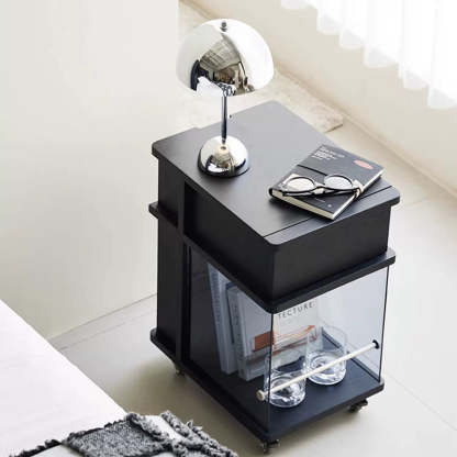 Minimalist Solid Wood Glass Square Nightstand 1-Cabinet