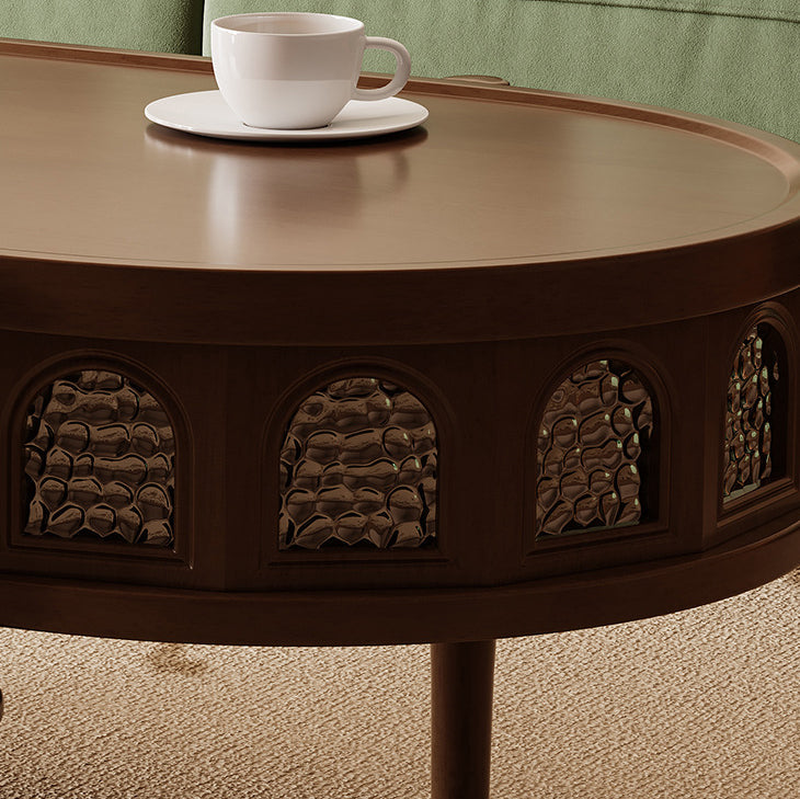 Retro Elliptical Ripple Glass Wood Coffee Table