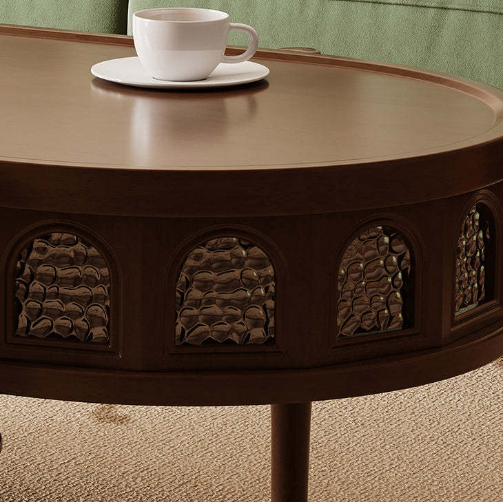 Retro Elliptical Ripple Glass Wood Coffee Table