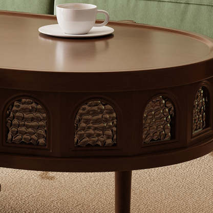 Retro Elliptical Ripple Glass Wood Coffee Table