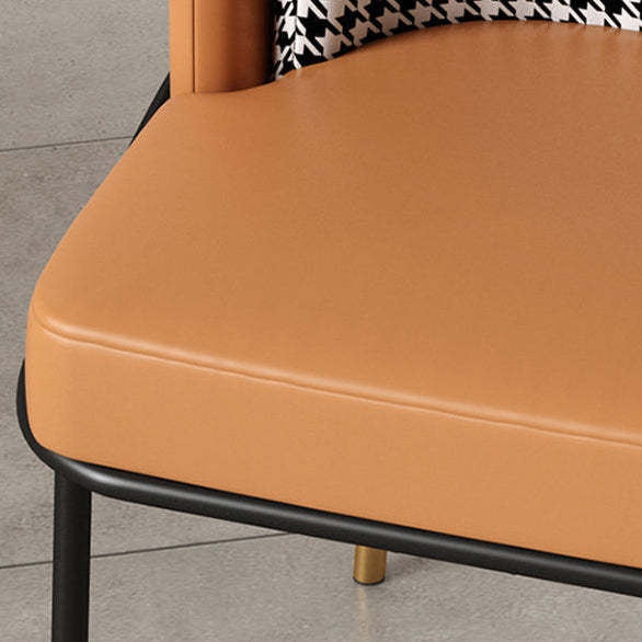 Nordic Leather Fabric Iron Wraparound Dining Chair — Black Backrest & Orange Seat - Leather