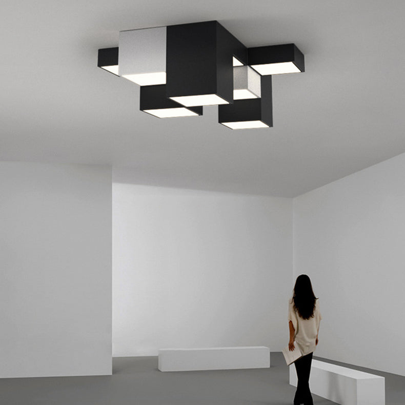 Minimalist Cube Iron Acrylic LED Flush Mount Light