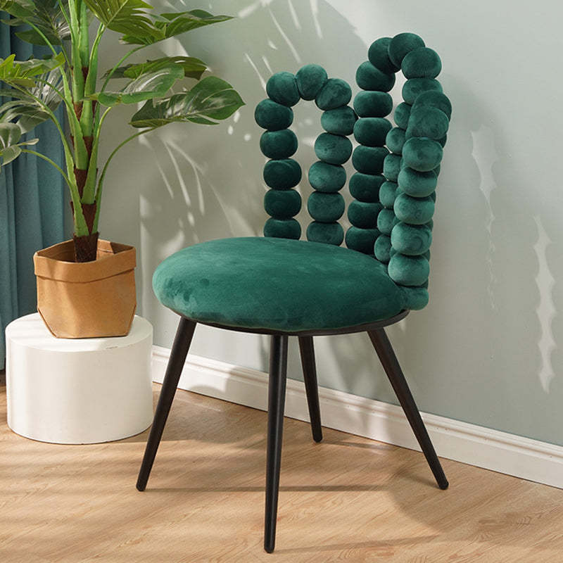 Contemporary Velvet Bead String Trapezoidal Vanity Stool