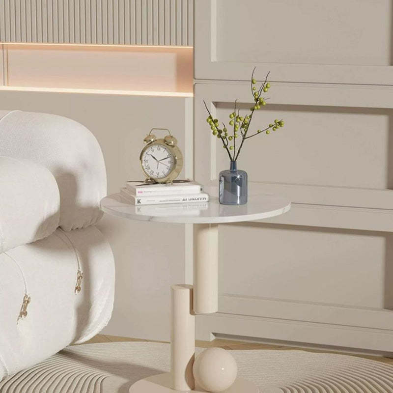 Contemporary Cylinder Orb Rock Slab Steel Coffee Table