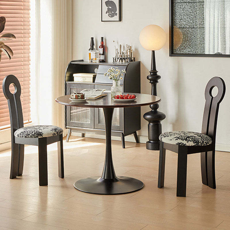 Vintage Round Fabric Wood Dining Chair
