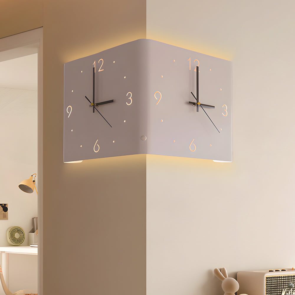 Square Metal Silent Backlit LED Corner Wall Clock Modern Wall Decor-Lighom