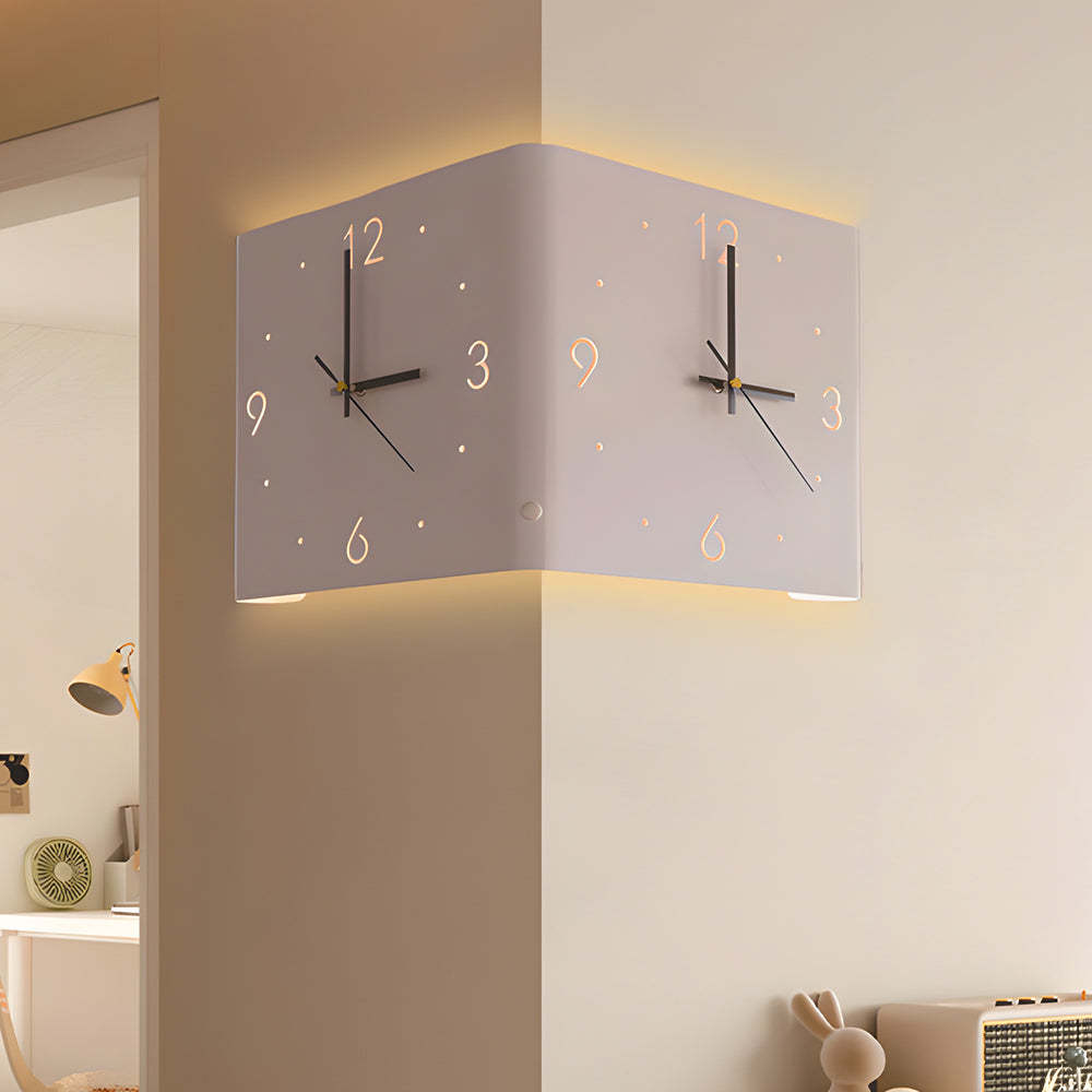 Square Metal Silent Backlit LED Corner Wall Clock Modern Wall Decor-Lighom