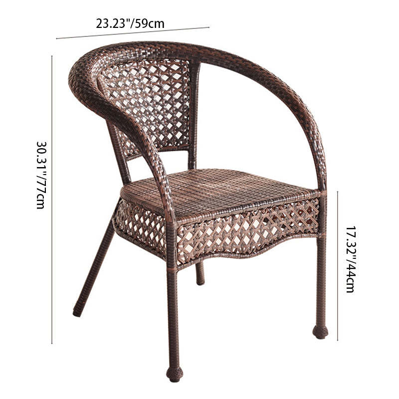 Vintage Curved Rattan Iron Wood Dining Chair