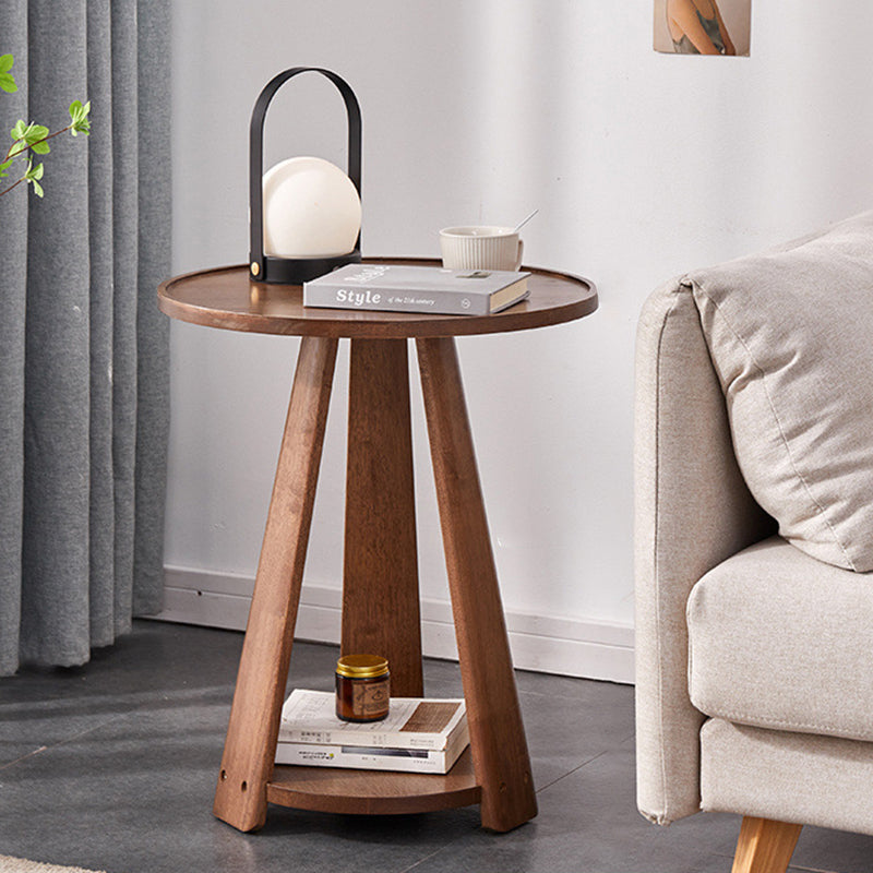 Modern Round Rubberwood 2-Tier End Table