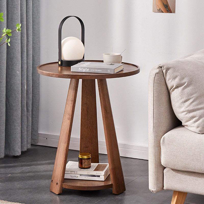 Modern Round Rubberwood 2-Tier End Table