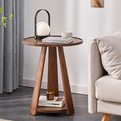 Modern Round Rubberwood 2-Tier End Table