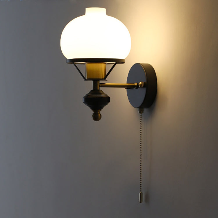 French Geometric Circle Glass Iron Sconce — Pull-cord Switch / B / 110V-120V For US/CA