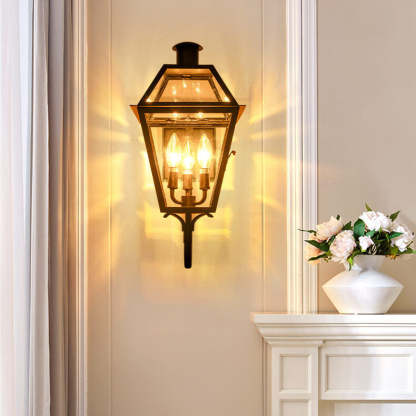 Industrial Glass Lantern Iron 3-Light Outdoor Wall Sconce