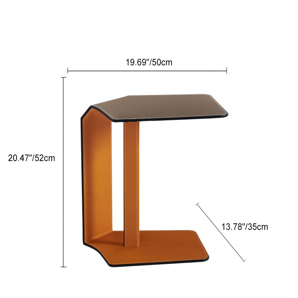 Modern Saddle Leather Steel Side Table