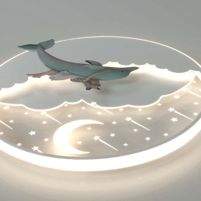 Art Deco Dolphin Round Acrylic Iron LED Flush Light