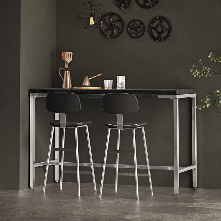 Industrial Curved PU Leather Iron Bar Stool — Black