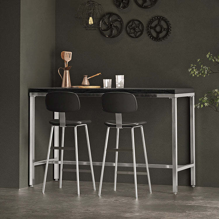 Industrial Curved PU Leather Iron Bar Stool — Black