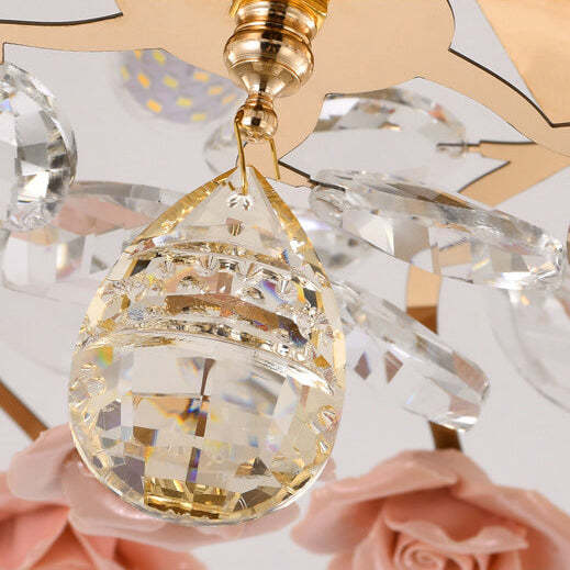 Modern Luxury Rose Iron Ceramic Crystal Chandelier