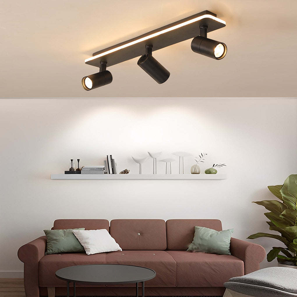 Minimalist Long Strip LED Flush Mount Adjustable Spotlight — White / 3-Light / Warm White