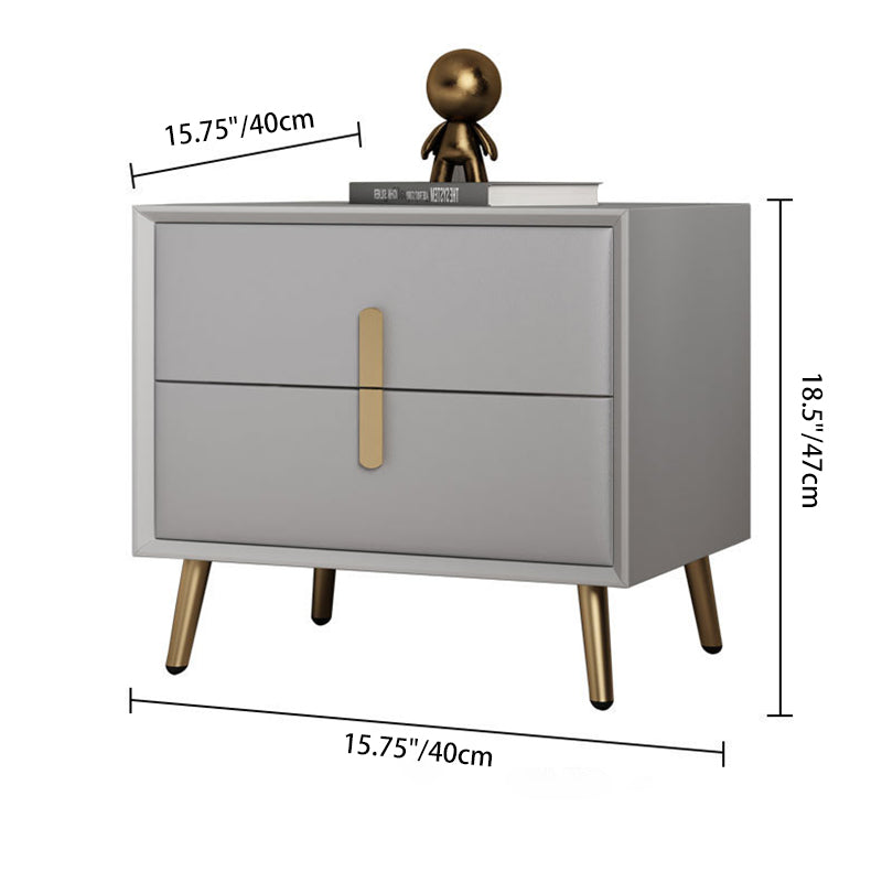 Modern Solid Wood Leather 2-Drawer Nightstand — Tan
