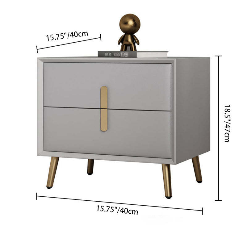 Modern Solid Wood Leather 2-Drawer Nightstand — Tan