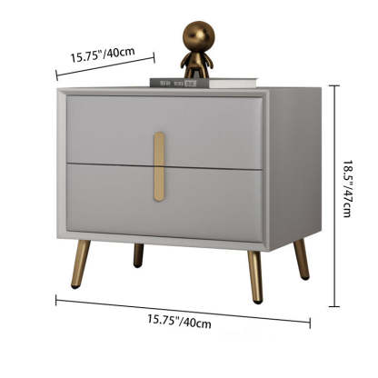 Modern Solid Wood Leather 2-Drawer Nightstand — Tan