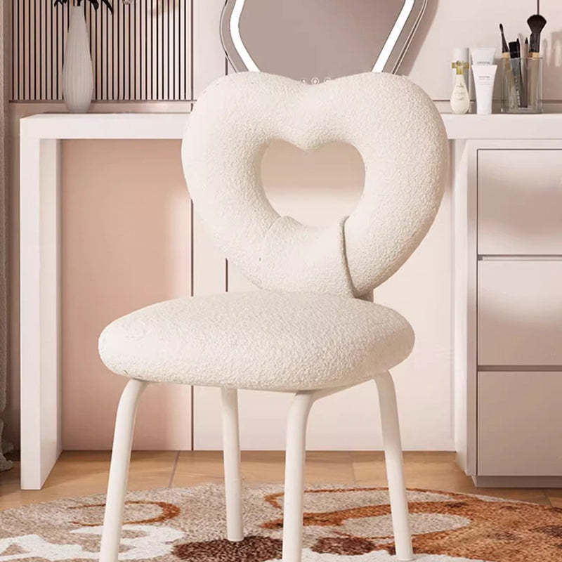 Nordic Heart Lambswool Wood Vanity Stool — White