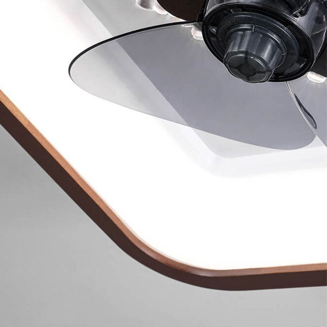 Chinese Walnut Round Acrylic LED Flush Mount Fan Light