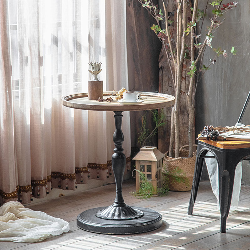 Minimalist Round Wood Iron Coffee Table — Black