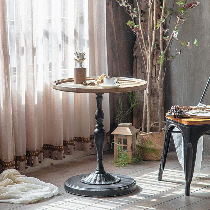 Minimalist Round Wood Iron Coffee Table — Black