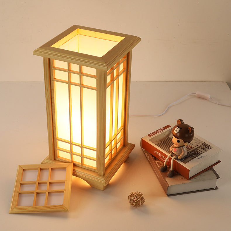 Japanese Wood Acrylic Pillar Rectangular Floor Lamp