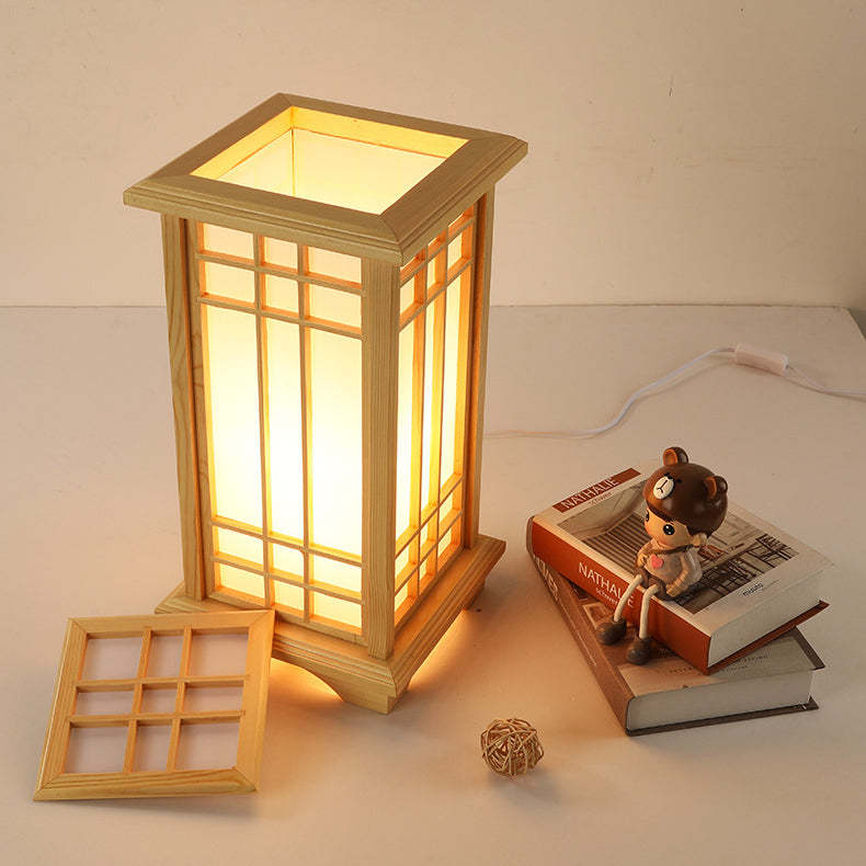 Japanese Wood Acrylic Pillar Rectangular Floor Lamp