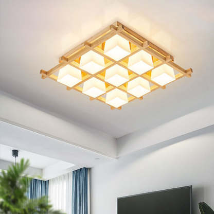 Japanese Wooden Square Flush Ceiling Light