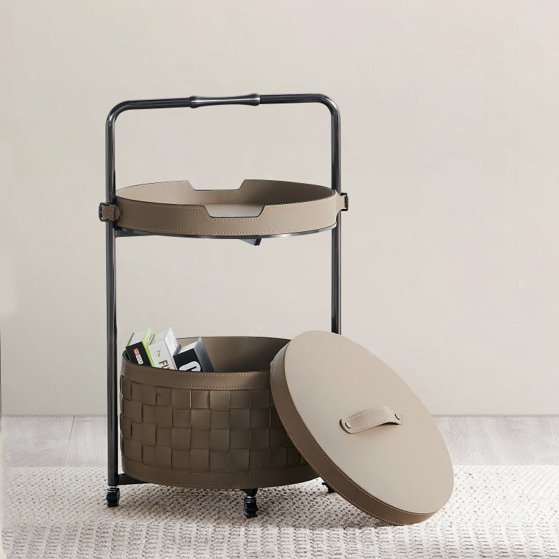 Nordic Steel Saddle Leather 2-Tier Movable End Table