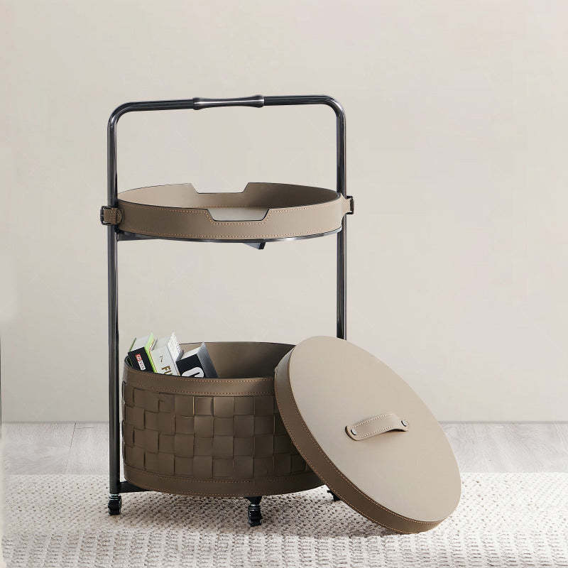 Nordic Steel Saddle Leather 2-Tier Movable End Table