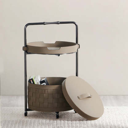 Nordic Steel Saddle Leather 2-Tier Movable End Table