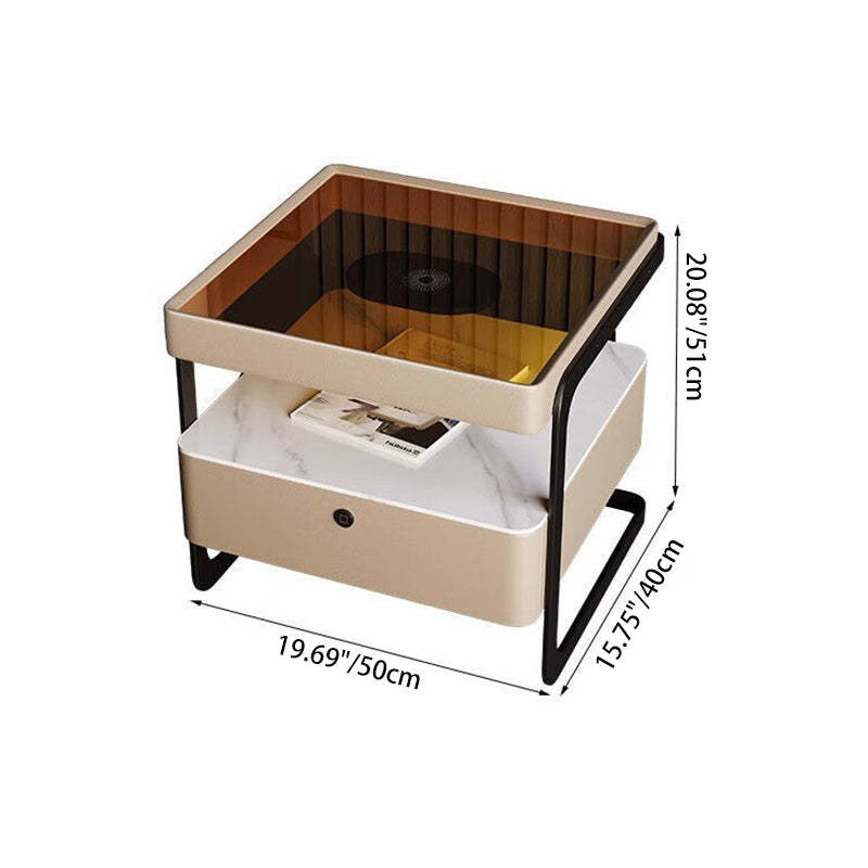 Minimalist Glass Nightstand 1-Drawer — Blue Gray - Without Fingerprint Lock