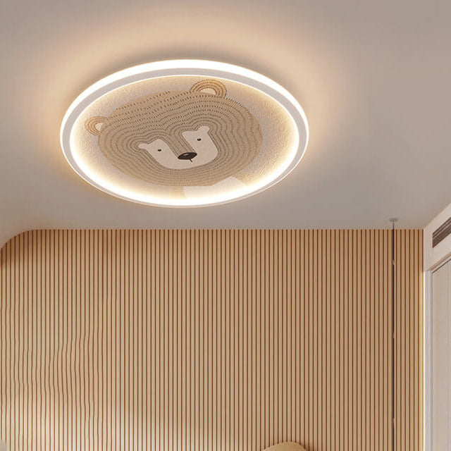 Round Cartoon Animal Aluminum Flush Ceiling Light