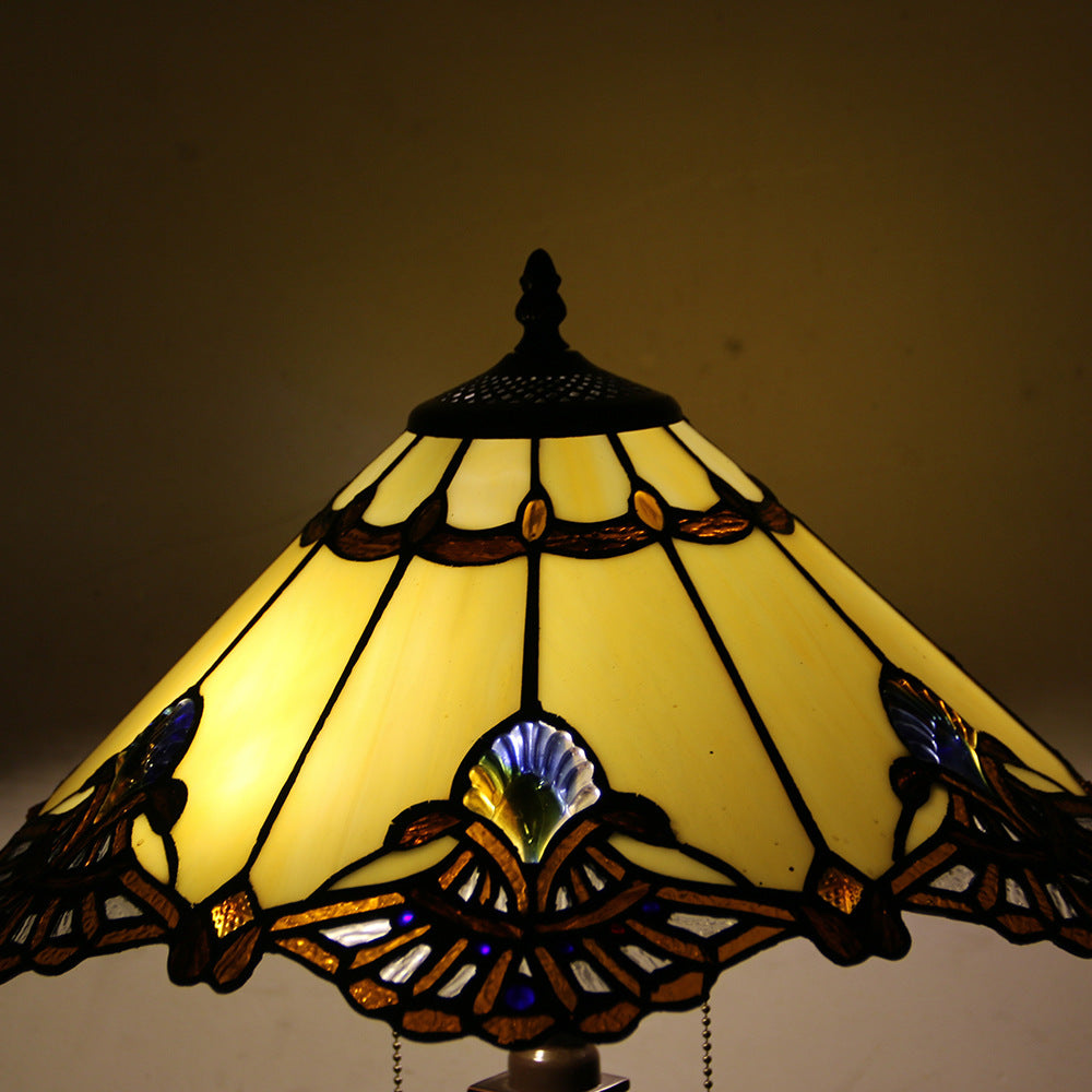 Tiffany Mediterranean Stained Glass Cone 2-Light Table Lamp