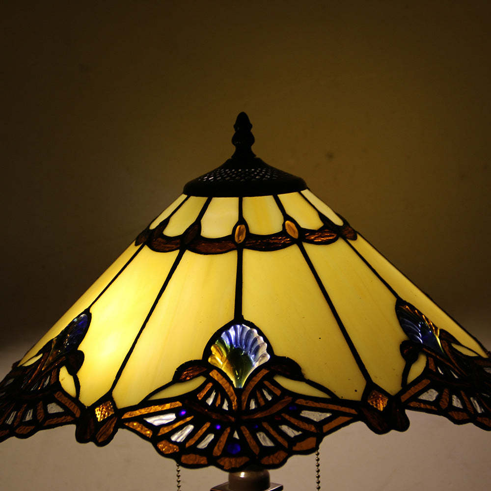 Tiffany Mediterranean Stained Glass Cone 2-Light Table Lamp