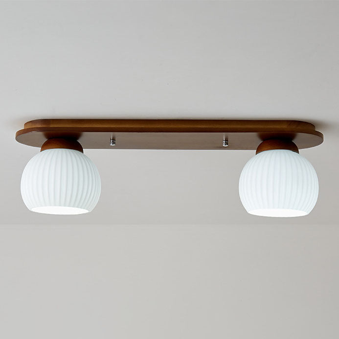 Japanese Vintage Striped Glass Wood Long Plate Flush Light