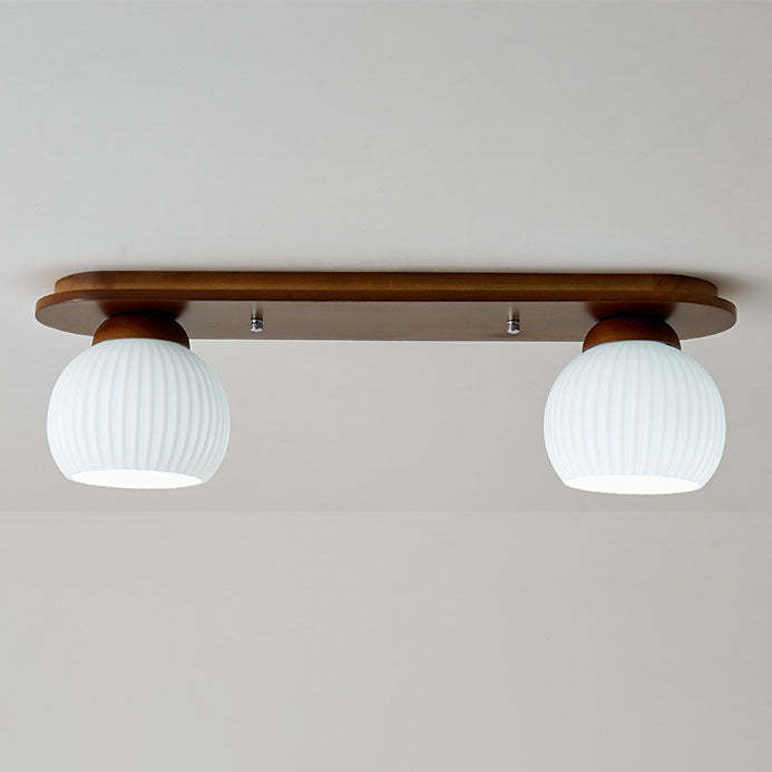 Japanese Vintage Striped Glass Wood Long Plate Flush Light