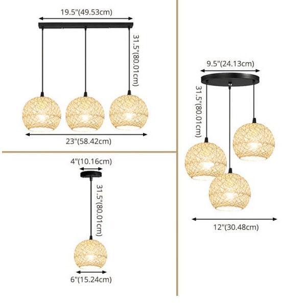 Rattan Woven Beige Globe Pendant Light