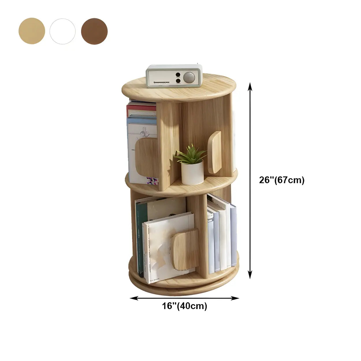 Natural Rotating Wood Geometric Bookcase