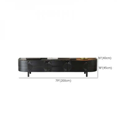 Mid-Century Black Wood TV Stand with Drawers