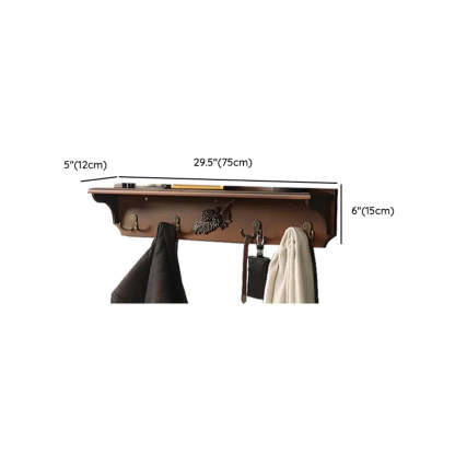 Brown Wood Wall-Mounted Shelf Coat Rack
