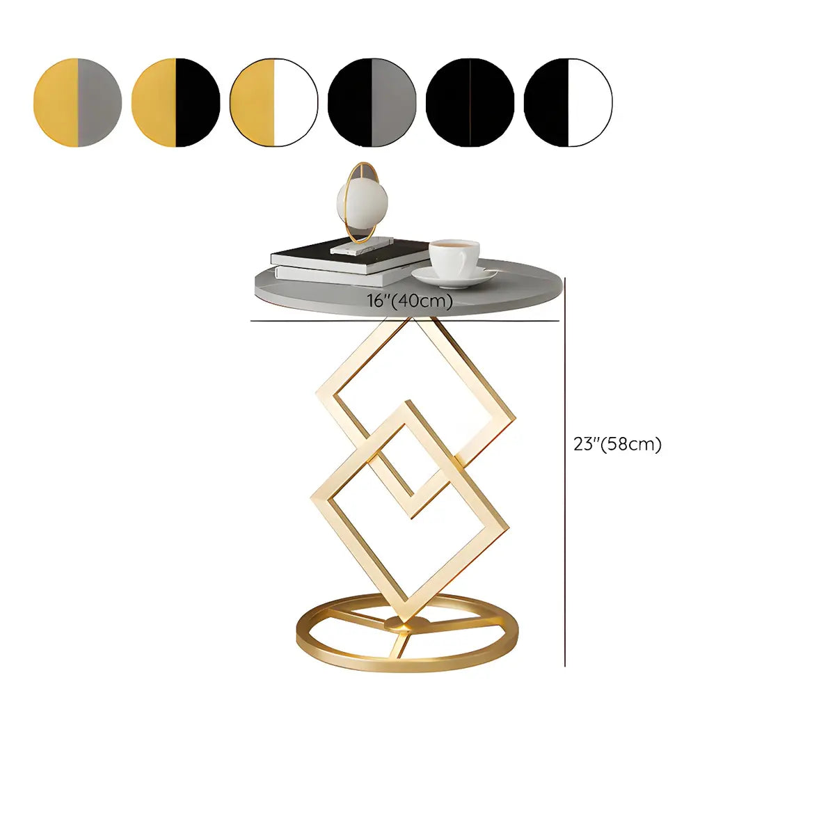 Artistic Geometric Marble Black Steel Pedestal Side Table #size