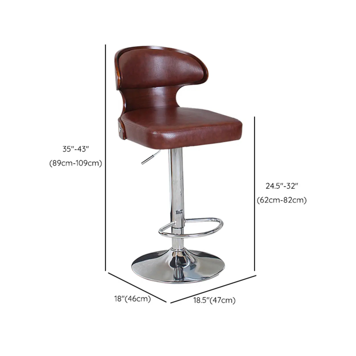 Leather Curved-Back Swivel Bar Stool with Footrest